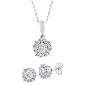 .60 CT. T. W. Diamond Earring & Pendant Set in 14K White Gold:- White Gold